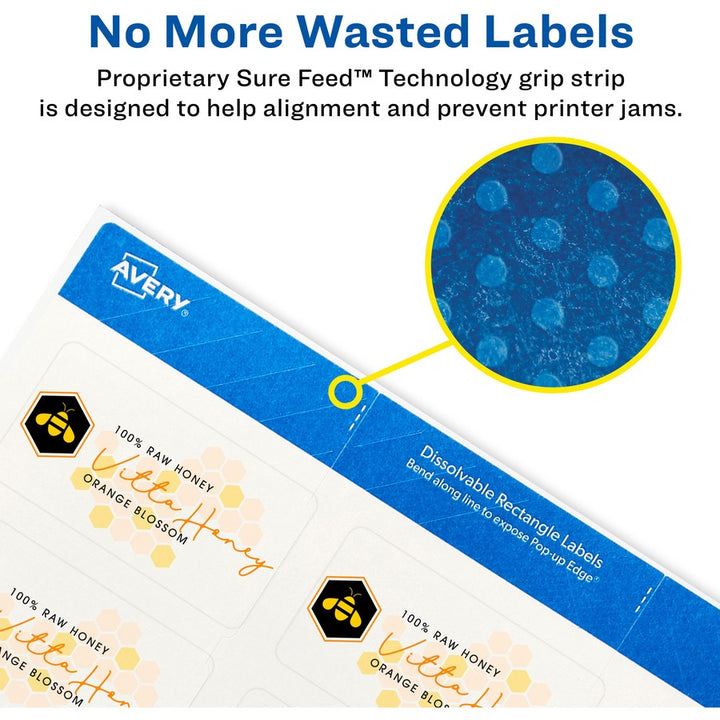 Image of Avery® White Dissolvable Labels w/ Sure Feed, 1.25 x 2.38, White, 90/PK