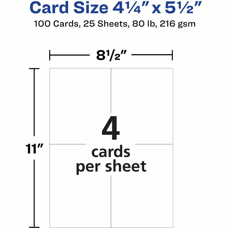 Image of Avery® Printable Postcards, Inkjet/Laser, 80 lb, 4.25 x 5.5, Matte Ivory, 100 Cards, 4 Cards/Sheet, 25 Sheets/Box