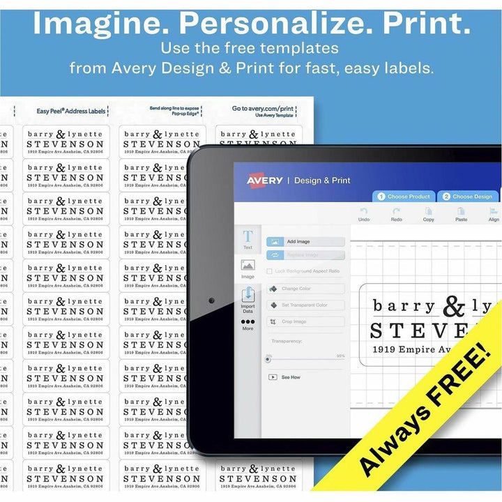 Image of Avery® Glossy Clear Easy Peel Mailing Labels W/ Sure Feed Technology, Inkjet/laser Printers, 0.66 X 1.75, 60/sheet, 10 Sheets/pk