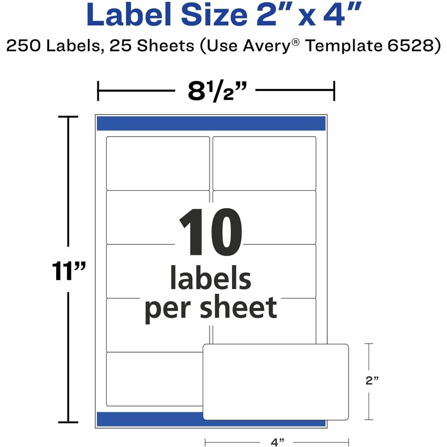 Image of Avery® Glossy White Easy Peel Mailing Labels W/ Sure Feed Technology, Laser Printers, 2 X 4, White, 10/sheet, 25 Sheets/pack