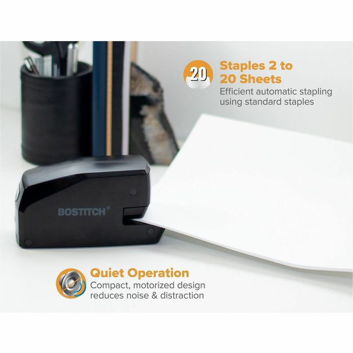Image of Bostitch MDS20 20-sheet Electric Stapler, Staples Upto 20 Sheet, Holds Upto 105 Staple, Half Strip, 4 x AA, Black, 1 Each