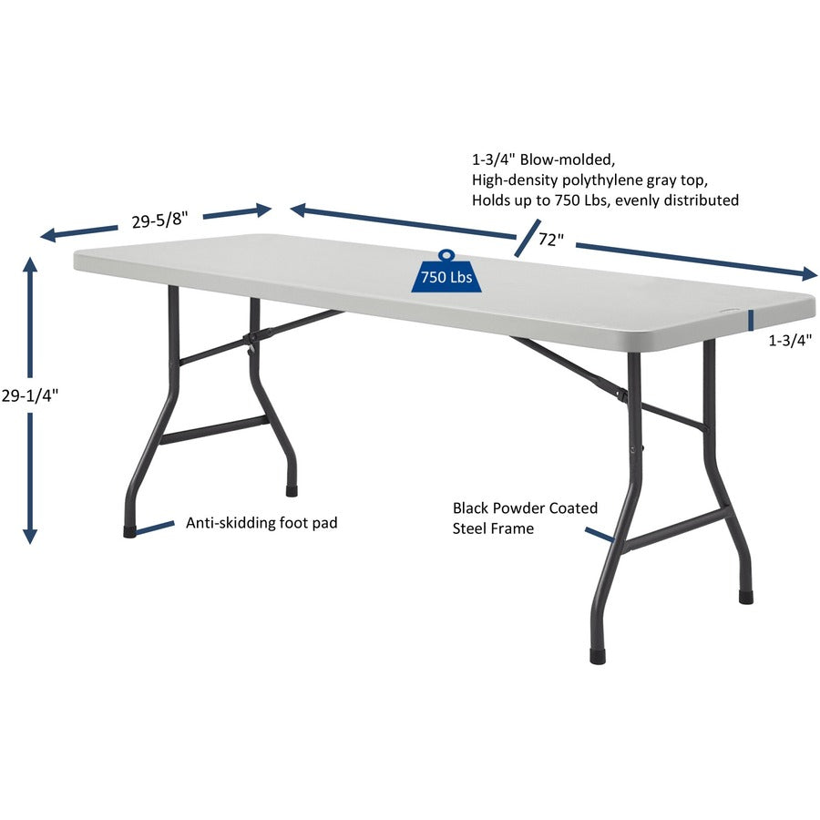 Image of Lorell Folding Table, 750 lb Capacity, 72"x30"x29-1/4", Platinum