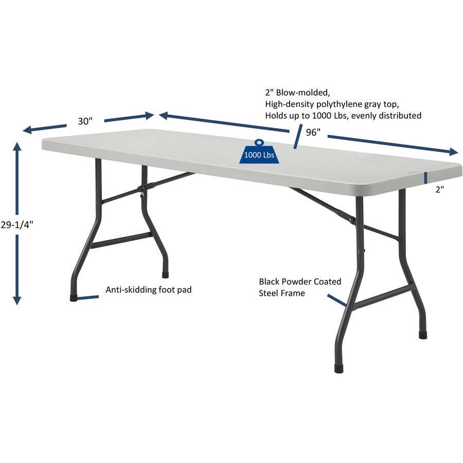 Image of Lorell Folding Table, 1000 lb Capacity, 96"x30"x29-1/4", Platinum