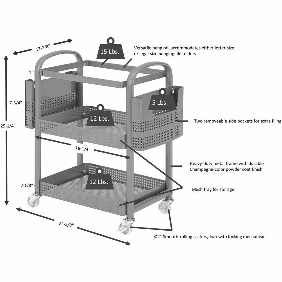 Image of Lorell Mobile File Cart, Heavy-Duty, 22-2/5"Wx12-1/2"Lx25-1/4"H, SR