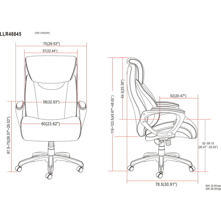 Image of Lorell Chair, Big&Tall, Hvy-duty Arms, 28-1/2"x31-1/2"x48-1/4", BK