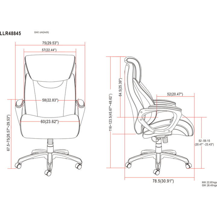 Image of Lorell Chair, Big&Tall, Hvy-duty Arms, 28-1/2"x31-1/2"x48-1/4", BK