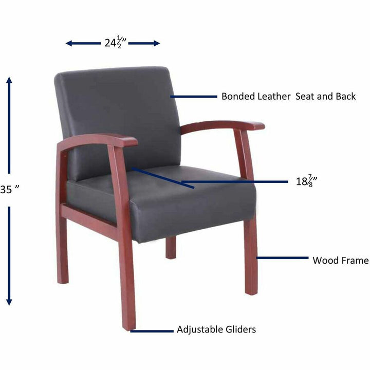 Image of Lorell Guest Chair, 24"x25"x35-35-1/2", BK Leather/MY Frame