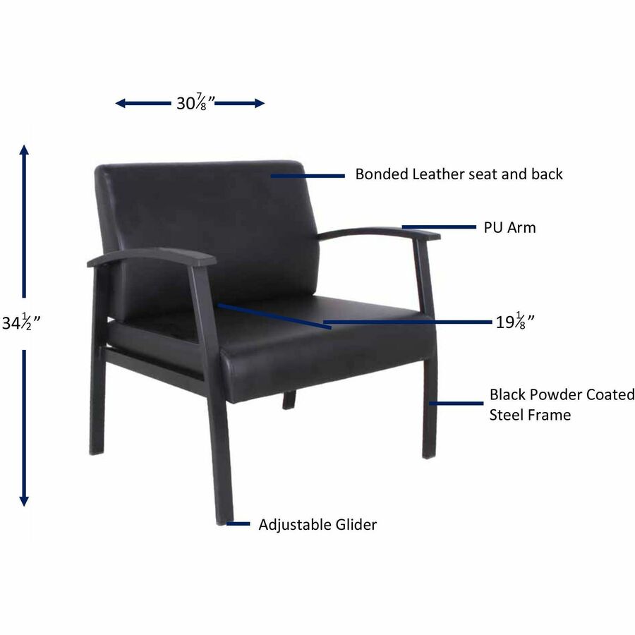 Image of Lorell Guest Chair, Big&Tall, Leather, 24"x25"x35-35-1/2", Black