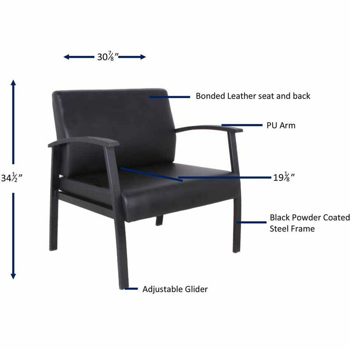 Image of Lorell Guest Chair, Big&Tall, Leather, 24"x25"x35-35-1/2", Black