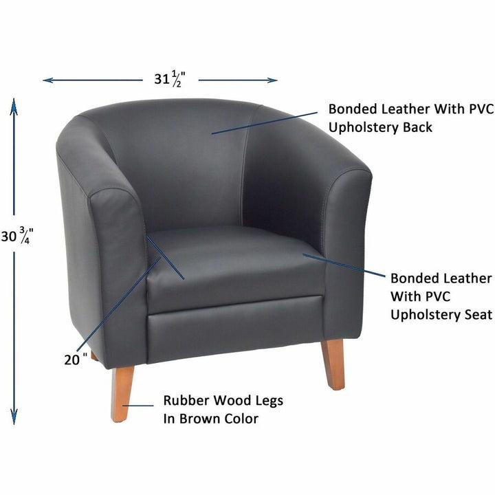 Image of Lorell Chair, Barrel Shape, Leather, 31-1/2"x28-3/4"x30-3/4", Black