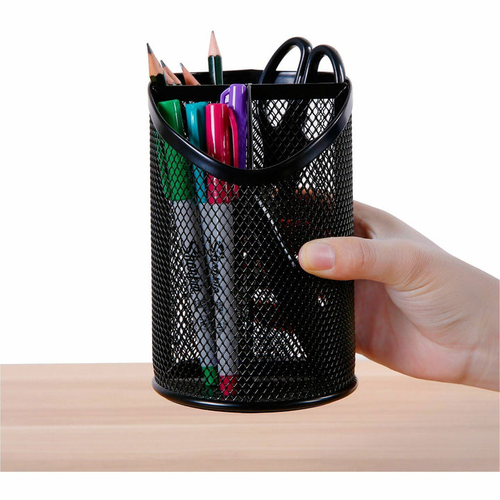 Image of Lorell Pencil Cup, Divided, 4"Wx6"H, Black