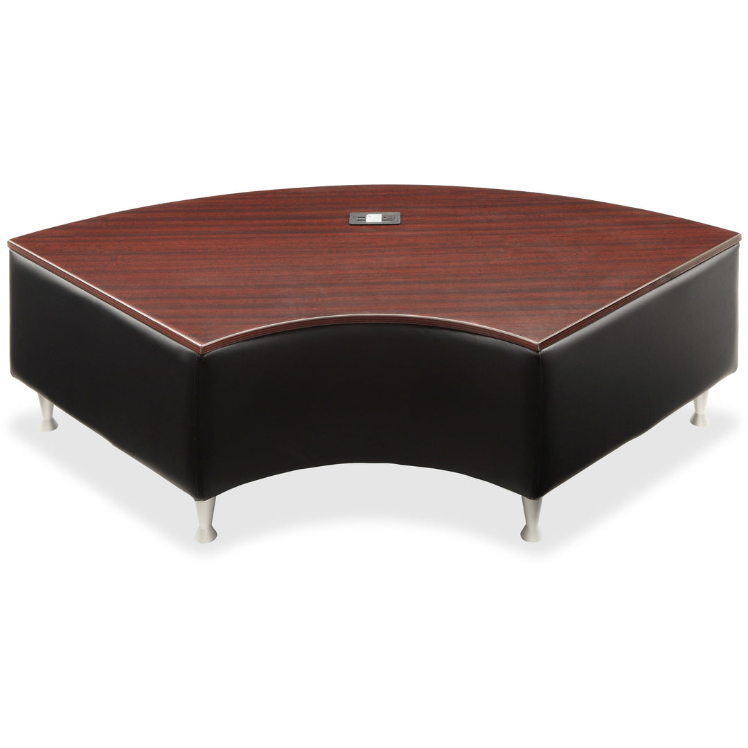 Image of Lorell 86921 Fuze Modular Series Lounge Connector Unit, Four-legged Base, Black, Mahogany, Leather, Aluminum, 1 Each