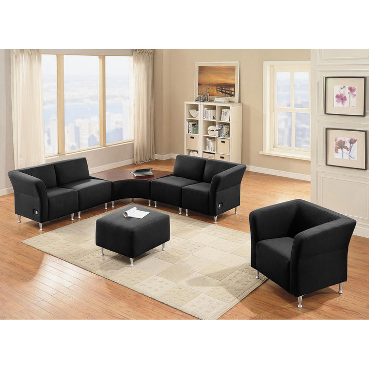 Image of Lorell 86921 Fuze Modular Series Lounge Connector Unit, Four-legged Base, Black, Mahogany, Leather, Aluminum, 1 Each
