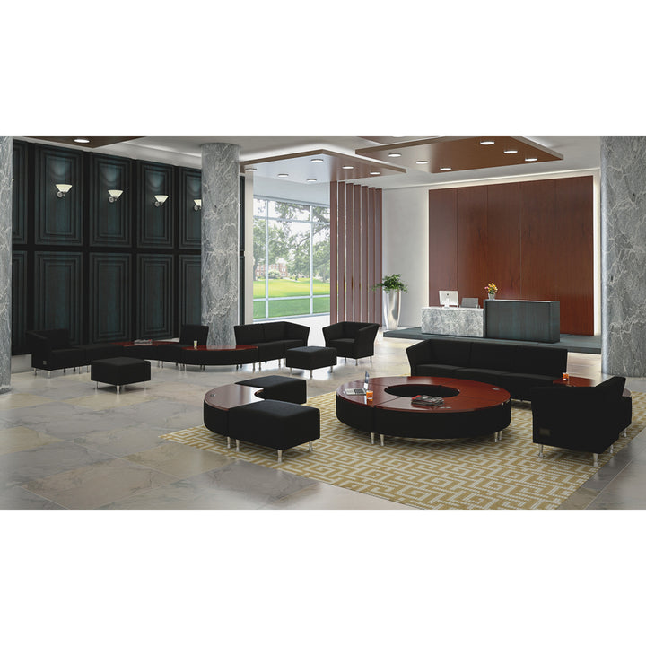 Image of Lorell 86921 Fuze Modular Series Lounge Connector Unit, Four-legged Base, Black, Mahogany, Leather, Aluminum, 1 Each