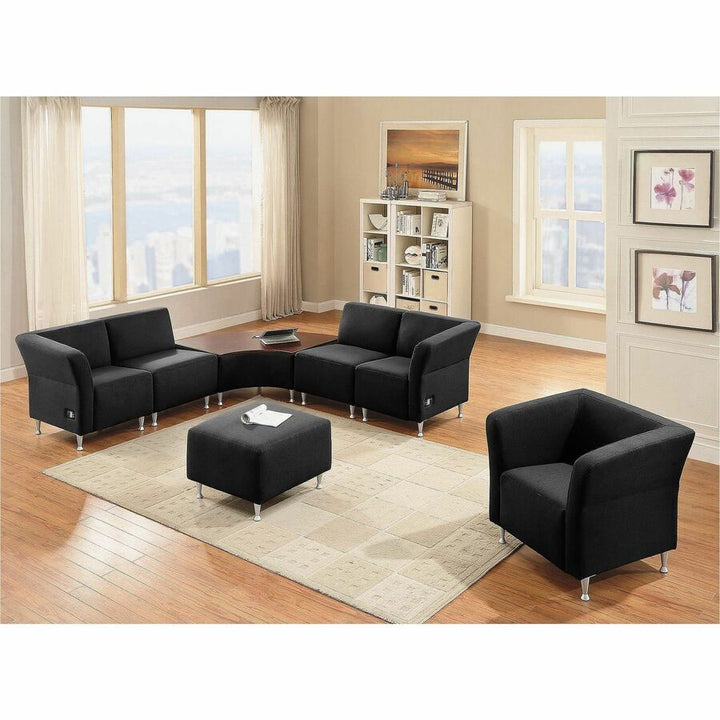 Image of Lorell 86921 Fuze Modular Series Lounge Connector Unit, Four-legged Base, Black, Mahogany, Leather, Aluminum, 1 Each