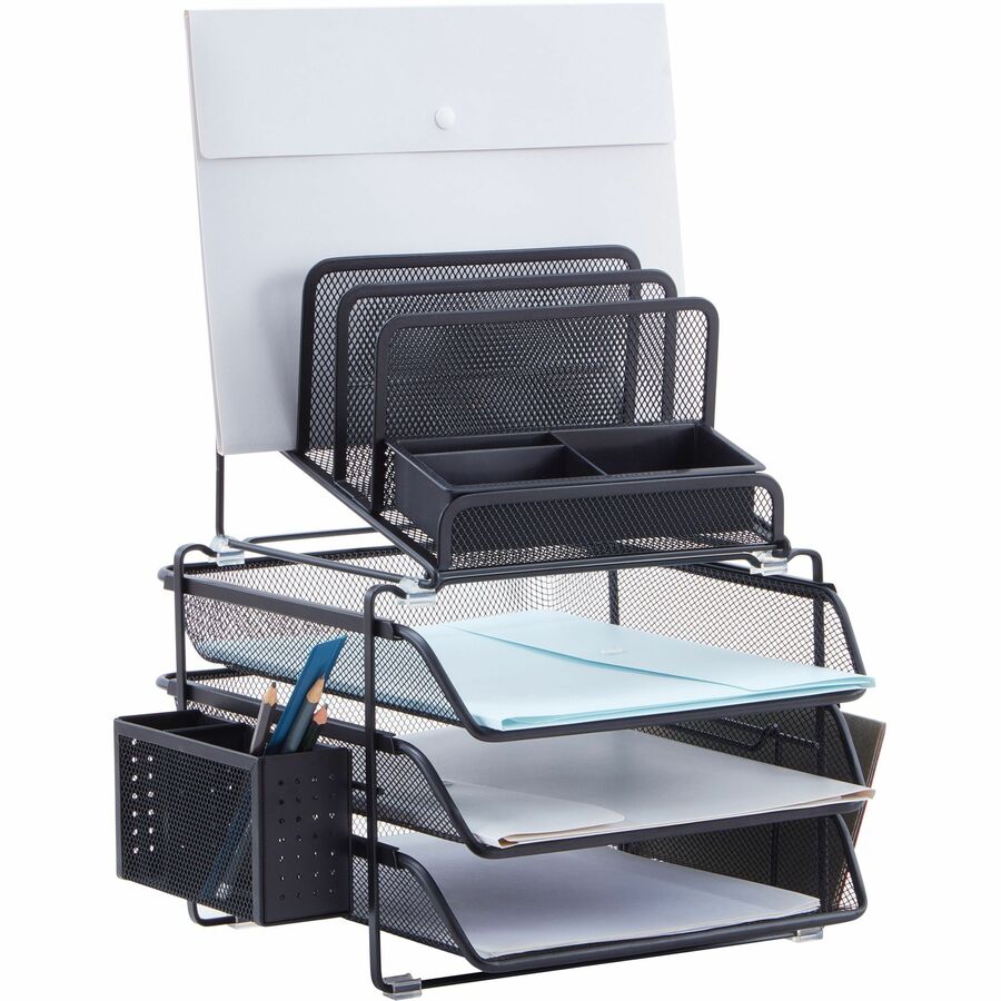 Image of Lorell Mesh Desktop Organizer, 12-7/8"Wx14-3/8"Dx15-3/4"H, Black