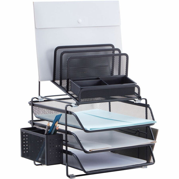 Image of Lorell Mesh Desktop Organizer, 12-7/8"Wx14-3/8"Dx15-3/4"H, Black