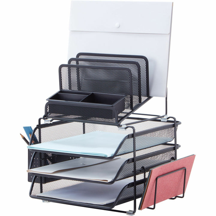 Image of Lorell Mesh Desktop Organizer, 12-7/8"Wx14-3/8"Dx15-3/4"H, Black