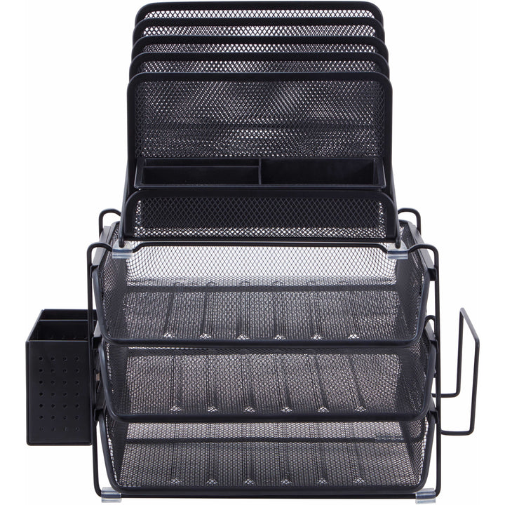 Image of Lorell Mesh Desktop Organizer, 12-7/8"Wx14-3/8"Dx15-3/4"H, Black