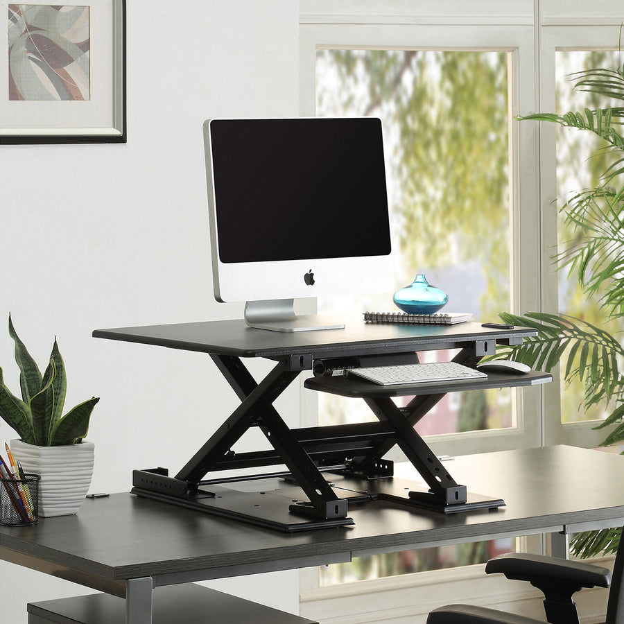 Image of Lorell Desk Riser, Electric, 28-3/4"x35-3/4"x5-1/4"-17-1/8", Black
