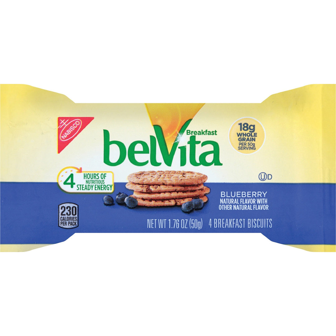 Image of belVita 02908 Breakfast Biscuits, Individually Wrapped, Hydrogenated Oil-free, Sweetener-free, Blueberry, 1.76 oz, 1 Box