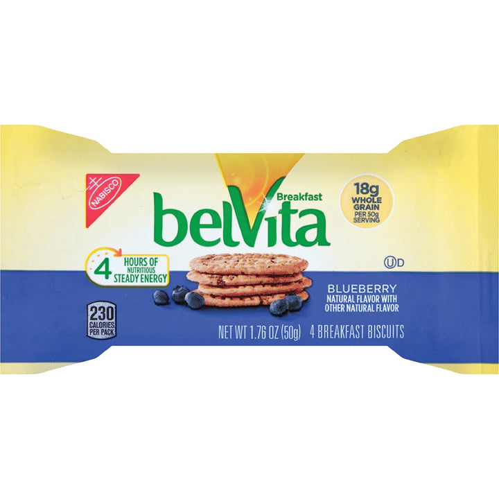 Image of belVita 02908 Breakfast Biscuits, Individually Wrapped, Hydrogenated Oil-free, Sweetener-free, Blueberry, 1.76 oz, 1 Box