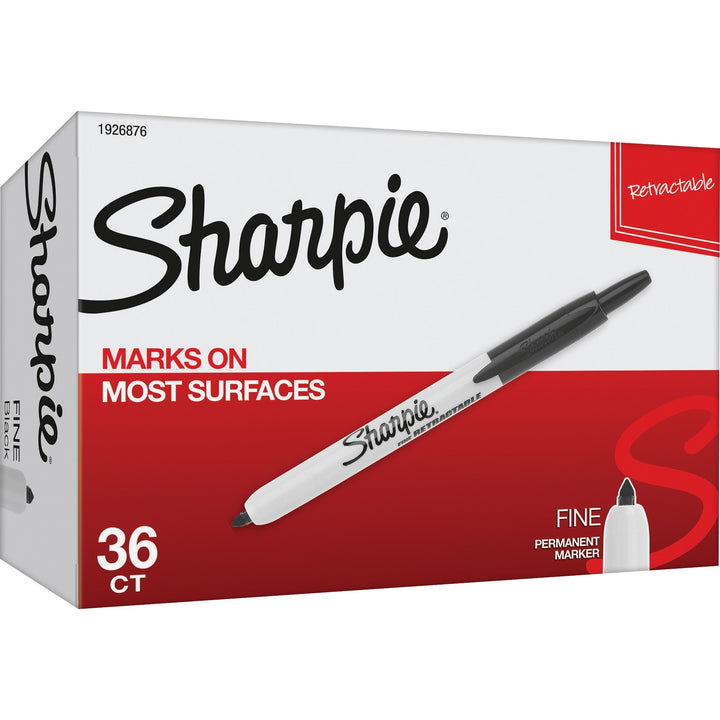 Image of Sharpie 1926876 Fine Point Retractable Markers, Retractable, Black Ink, 36 / Box