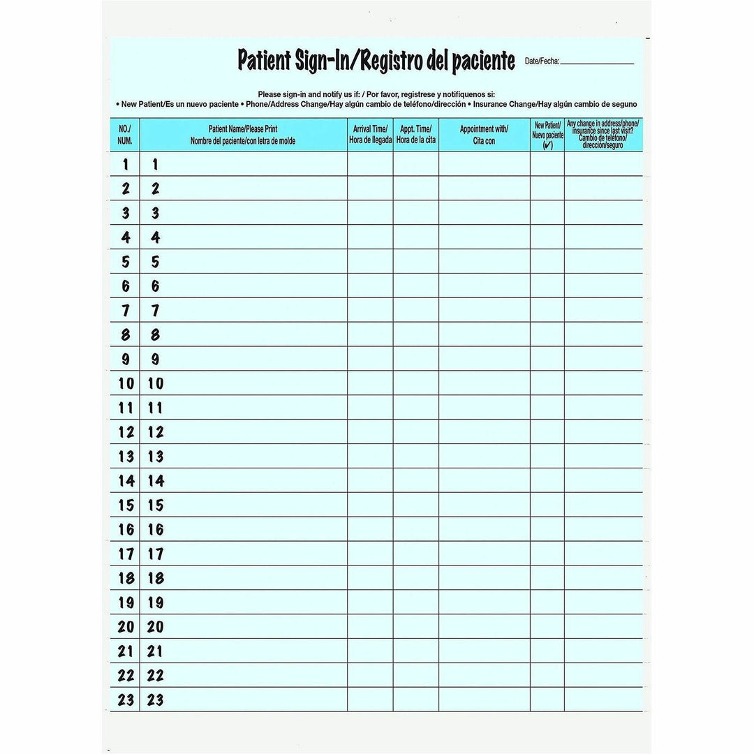 Image of Tabbies® Hipaa Labels, Patient Sign-In, 8.5 X 11, Blue, 23/sheet, 125 Sheets/pack