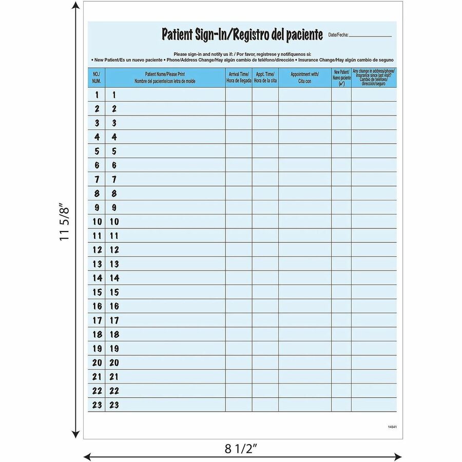 Image of Tabbies® Hipaa Labels, Patient Sign-In, 8.5 X 11, Blue, 23/sheet, 125 Sheets/pack