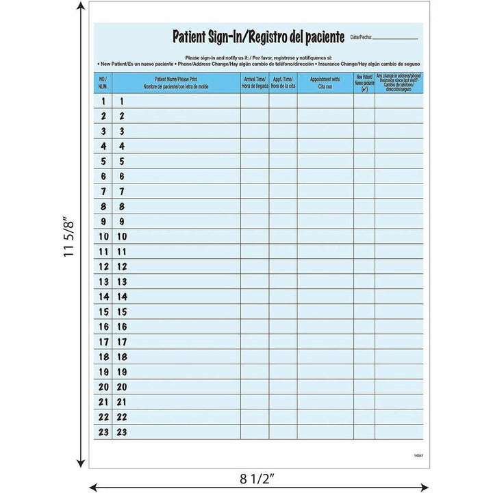Image of Tabbies® Hipaa Labels, Patient Sign-In, 8.5 X 11, Blue, 23/sheet, 125 Sheets/pack