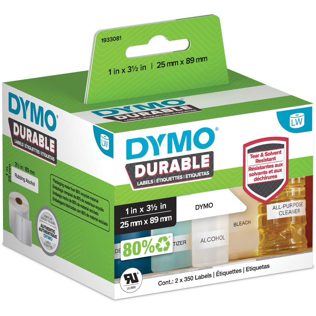 Image of Dymo 1933081 LabelWriter ID Label, 63/64" W x 3 1/2" Length, Rectangle, White, Polypropylene, 700 / Roll, 700 Total Label(s), 1 Each