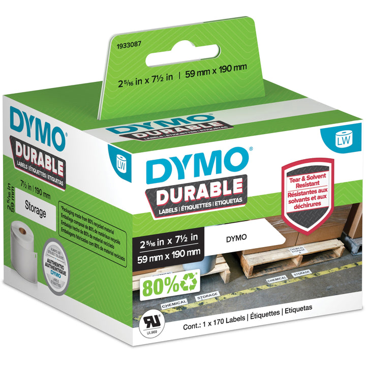 Image of DYMO® Labels, LW, Durable, 170 Labels, 7-1/2"Wx2-5/16"H, White