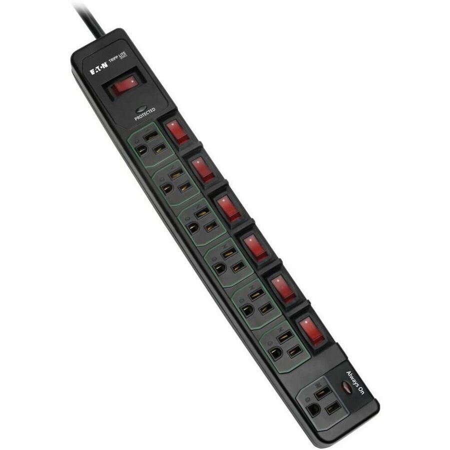 Image of Tripp Lite by Eaton Surge Protector, 7-Outlet, 6' Cord, 3-2/5"Wx15"Dx1-2/5"H, BK