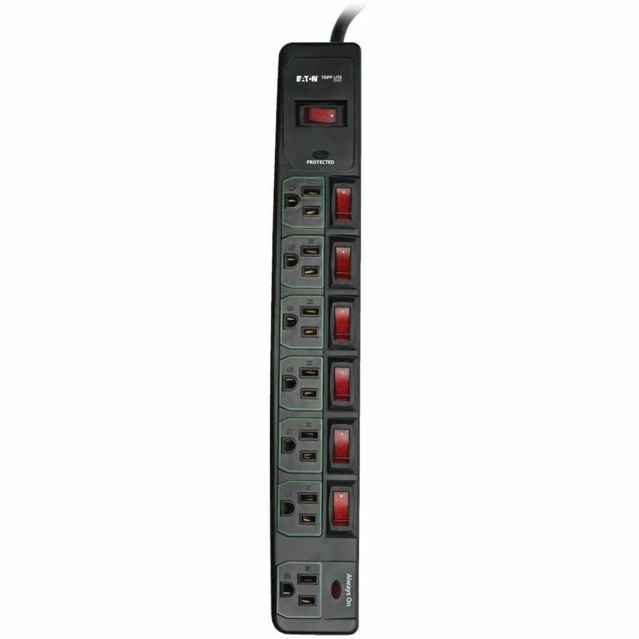 Image of Tripp Lite by Eaton Surge Protector, 7-Outlet, 6' Cord, 3-2/5"Wx15"Dx1-2/5"H, BK