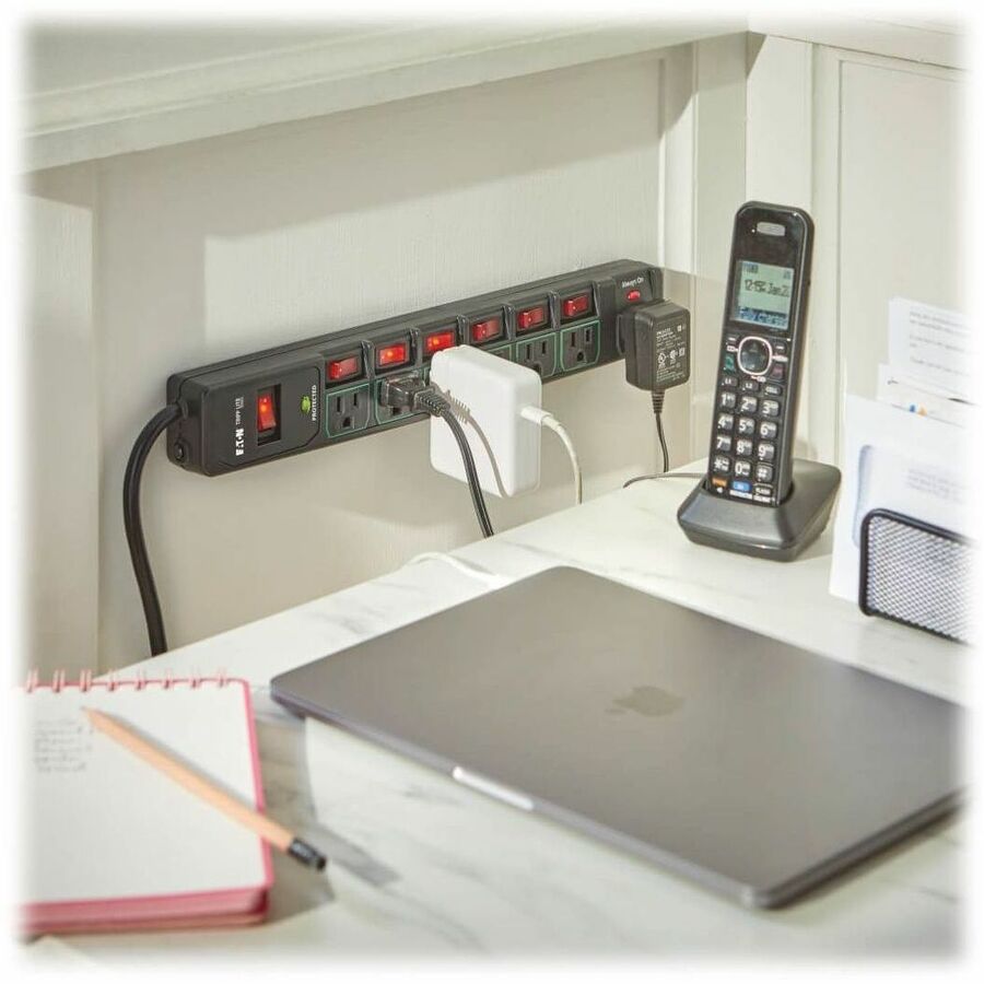 Image of Tripp Lite by Eaton Surge Protector, 7-Outlet, 6' Cord, 3-2/5"Wx15"Dx1-2/5"H, BK