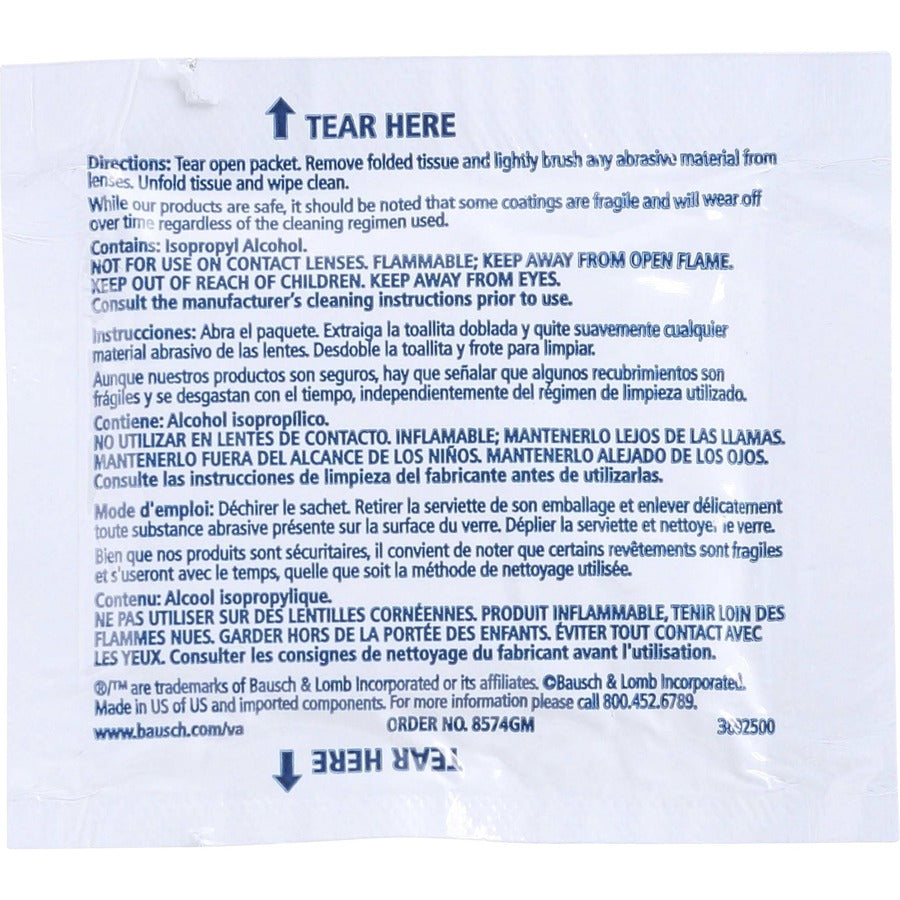 Image of Bausch & Lomb Lens Cleaning Tissues, Pre-Moistened, 5"x8", 100/BX,2BX/BD