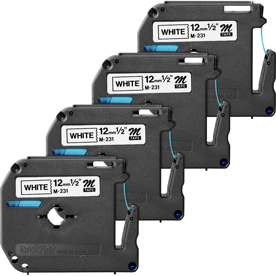 Image of P-touch M231BD P-touch Nonlaminated M Series Tape Cartridge, x 1/2" Width, Direct Thermal, White, 4 / Bundle