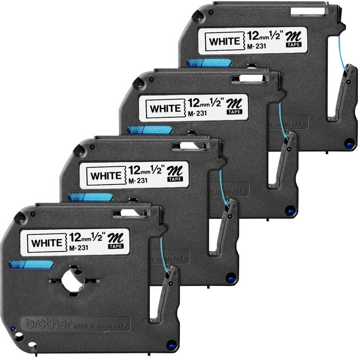 Image of P-touch M231BD P-touch Nonlaminated M Series Tape Cartridge, x 1/2" Width, Direct Thermal, White, 4 / Bundle