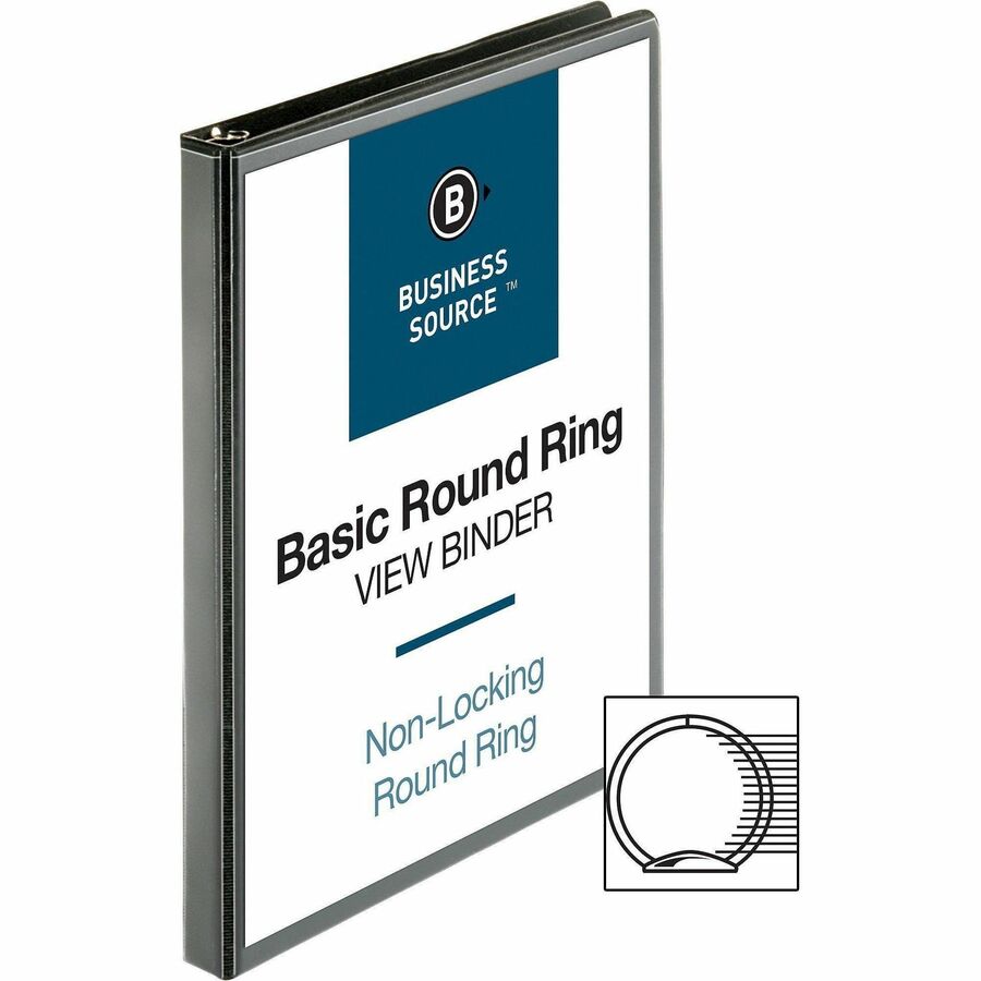 Image of Business Source View Binders, w/2 Inside Pockets, 1/2" Cap, 4/BD, Black
