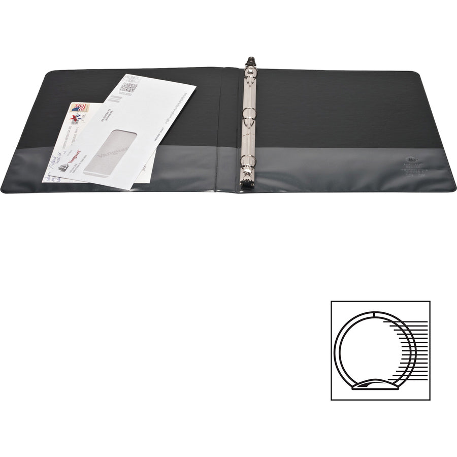 Image of Business Source View Binders, w/2 Inside Pockets, 1/2" Cap, 4/BD, Black