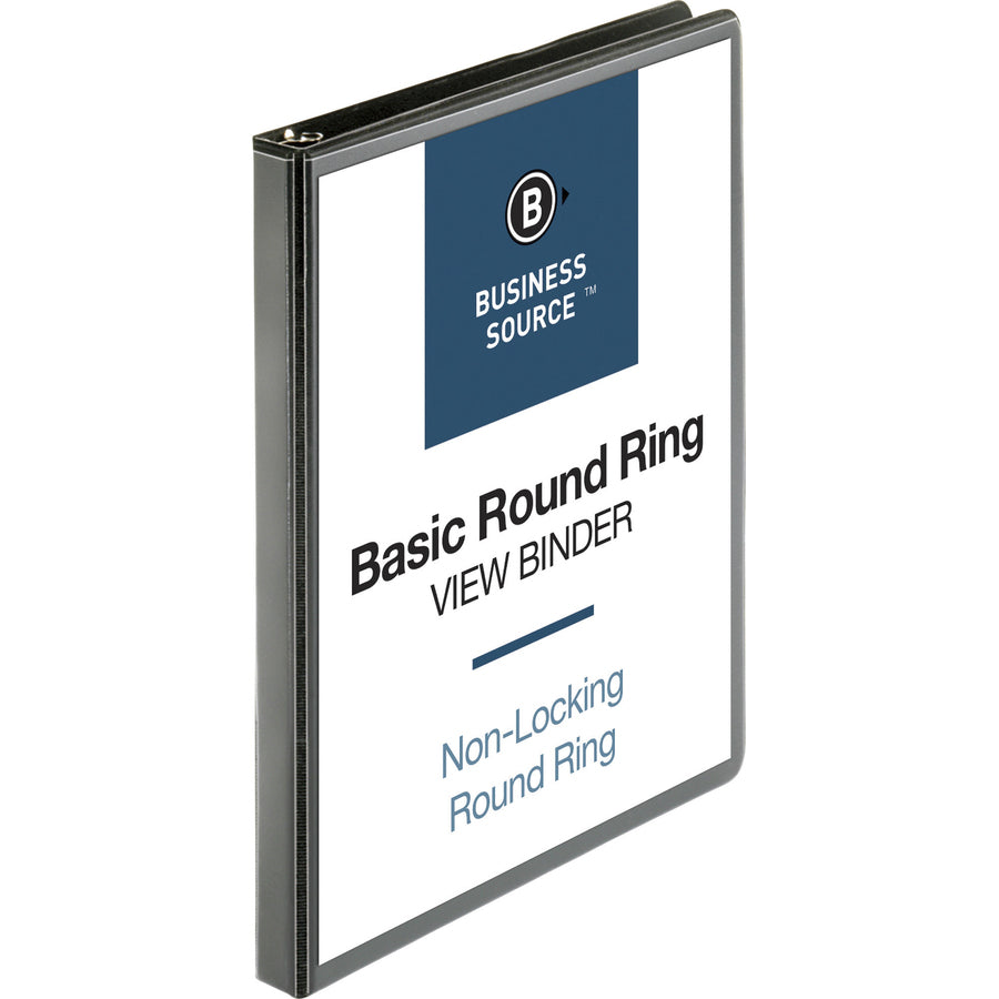 Image of Business Source View Binders, w/2 Inside Pockets, 1/2" Cap, 4/BD, Black