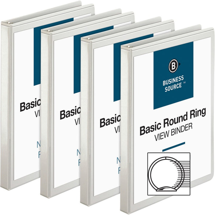 Image of Business Source View Binders, w/2 Inside Pockets, 1/2" Cap, 4/BD, White