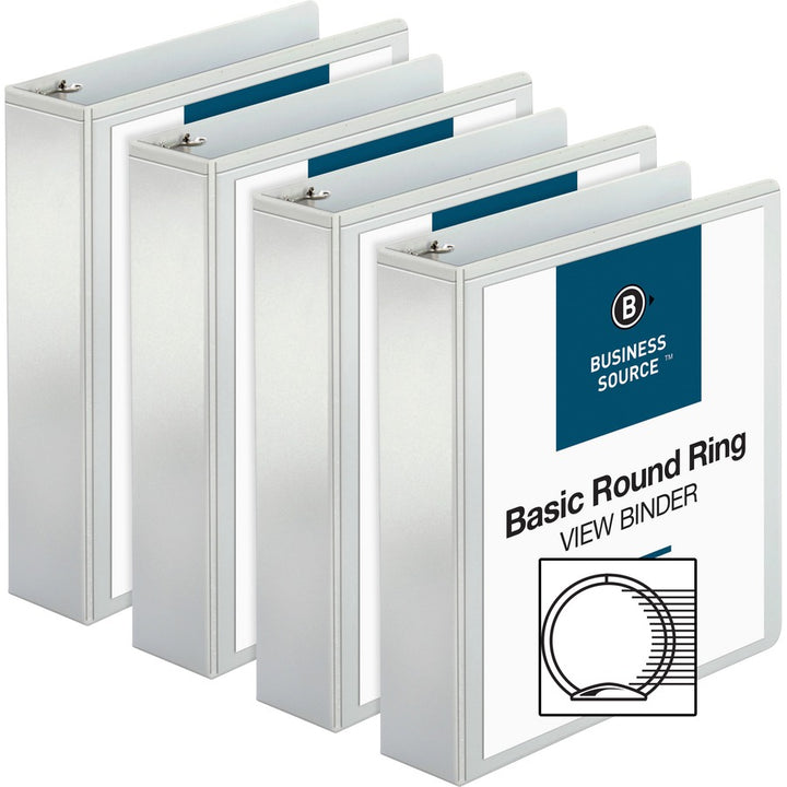 Image of Business Source View Binder, w/ 2 Inside Pockets, 2" Capacity, 4/BD, White