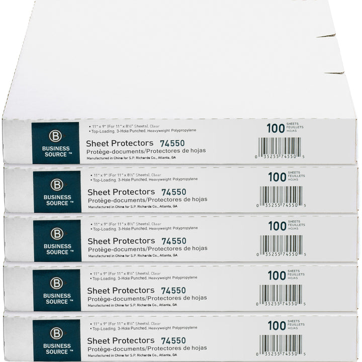 Image of Business Source Sheet Protectors,Top Load,3.2 mil,11"x8-1/2",100/BX,5/CT,CL
