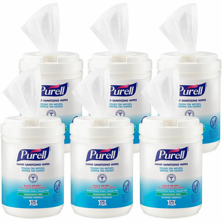 Image of GOJO® Hand Sanitizing Wipes, 6"x7", 175 Wipes/Canister, 6/CT,White