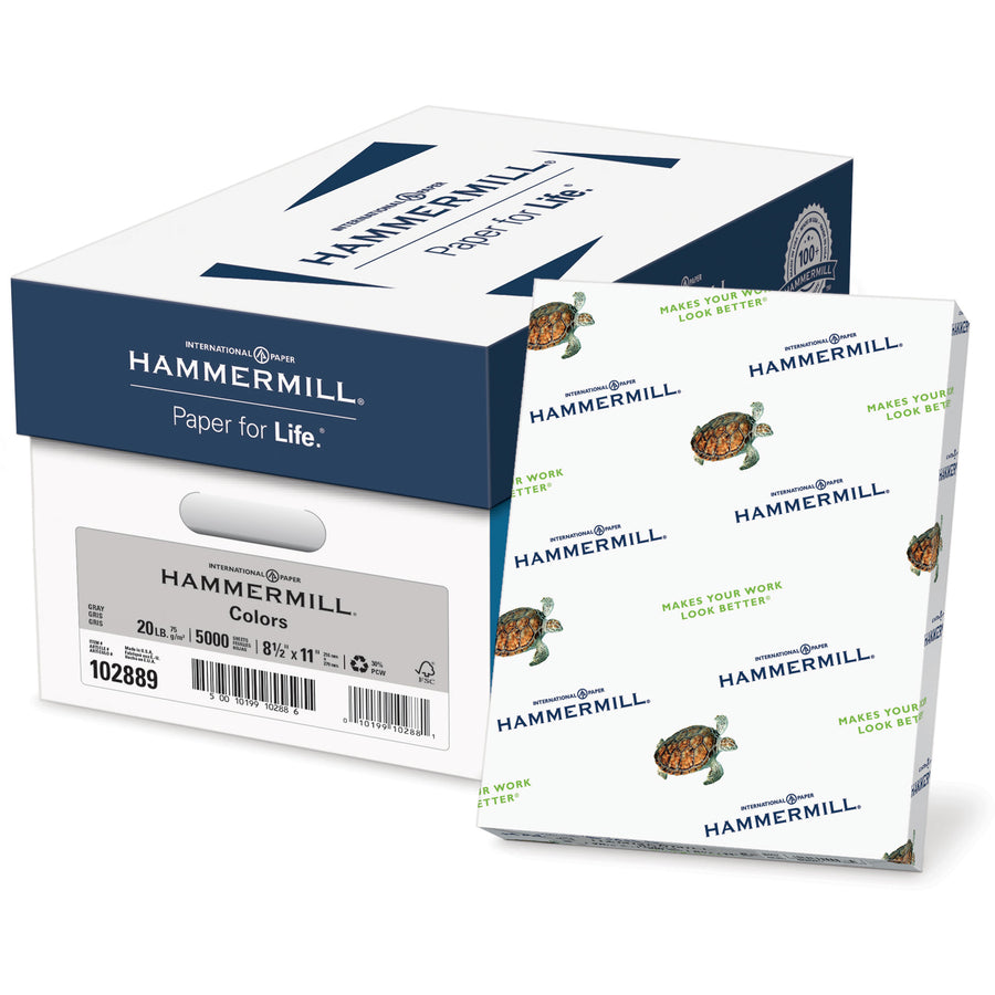 Image of Hammermill® Colors Print Paper, 20 lb Bond Weight, 8.5 x 11, Gray, 500 Sheets/Ream, 10 Reams/Carton