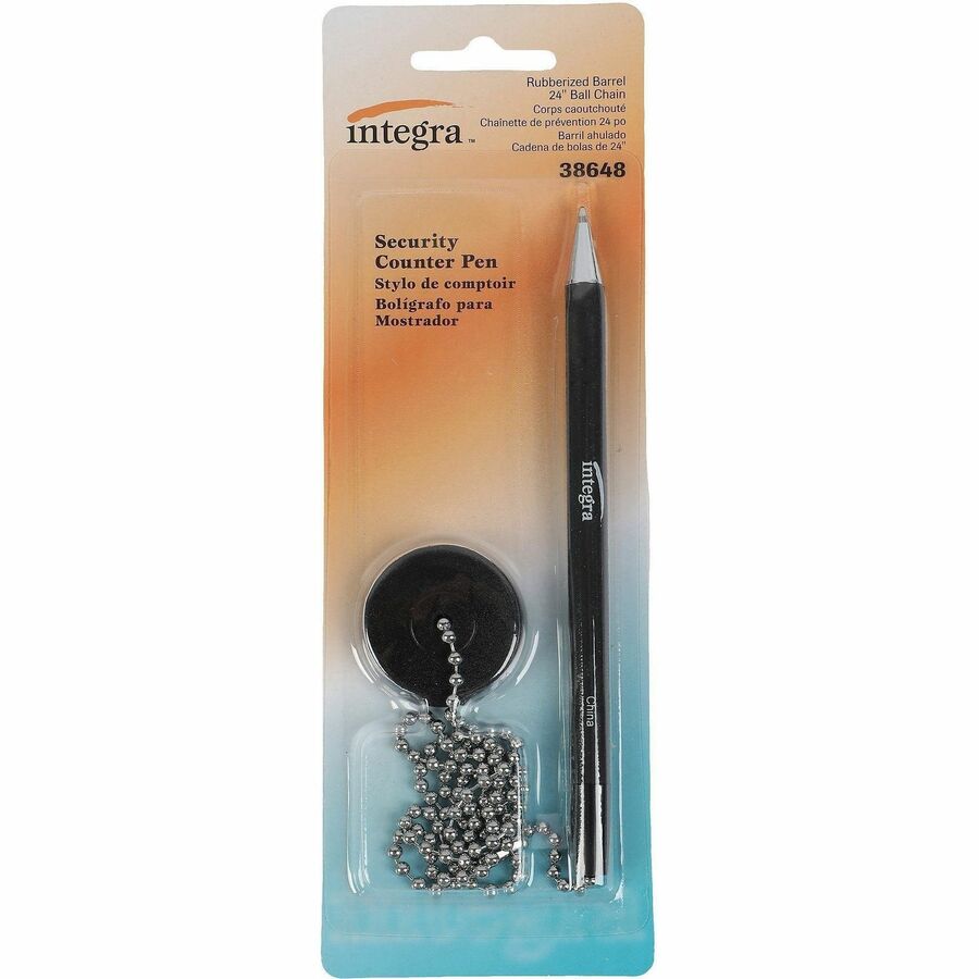 Image of Integra Counter Pen, w/24"L Chain & Base, Antimicrobial, 12/BX, BK