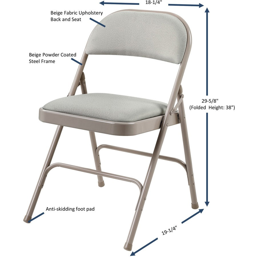 Image of Lorell Chairs,Folding,225 lb Cap,18-3/8"x19-1/4"x29-5/8",4/CT,Beige