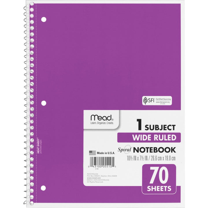 Image of Mead® Notebooks,1-Subject,Wide Rule,70 Sht,10-1/2"x8", 6/BD, AST