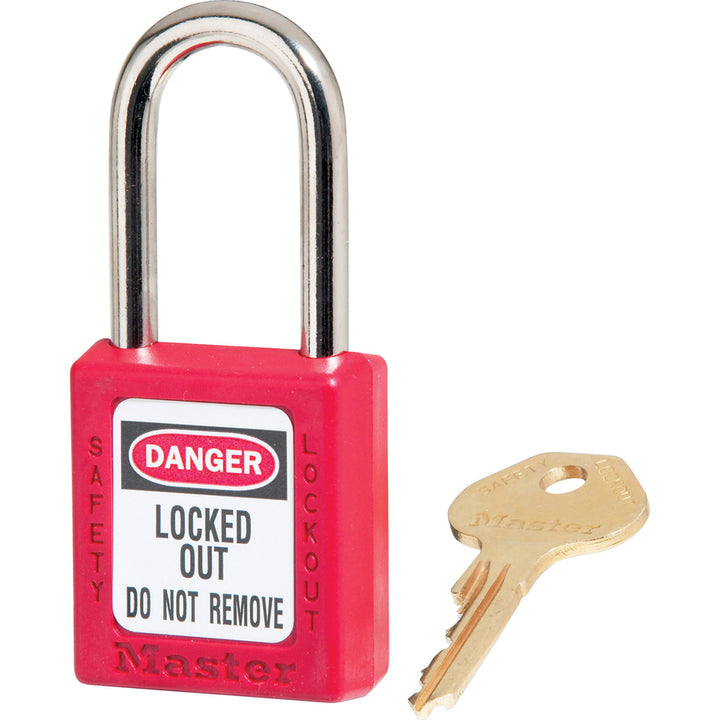 Image of Master Lock Company Safety Padlock, Labeled, 1/4"Dx1-1/2"H Shackle, 6/PK, Red